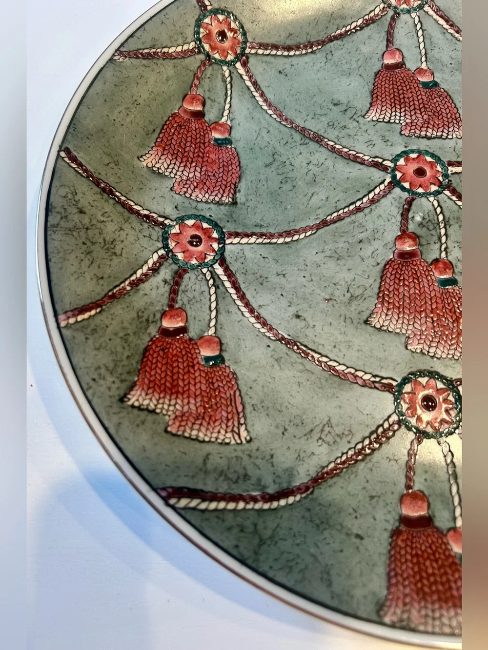 Oriental Accent China Decorative Vintage Textured Tassel Plate 10”
